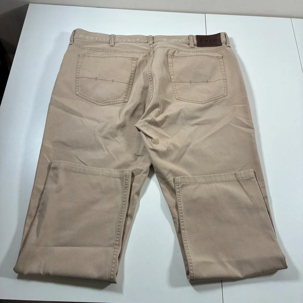 Polo Ralph Lauren 650 Straight Pants 40x28 Tan Khaki Cotton Twill 5 Pocket